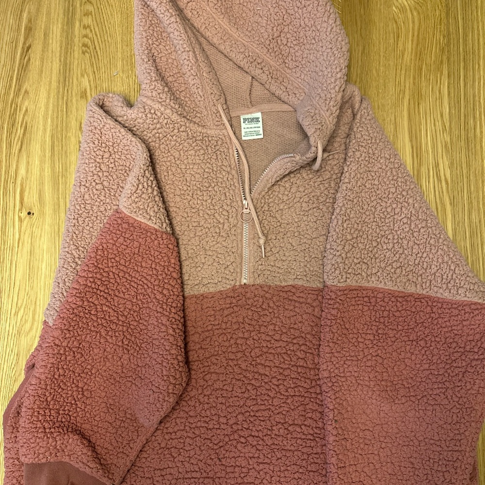 Victoria's Secret PINK Colorblock Sherpa Quarter Zip Pullover - Picture 2 of 3